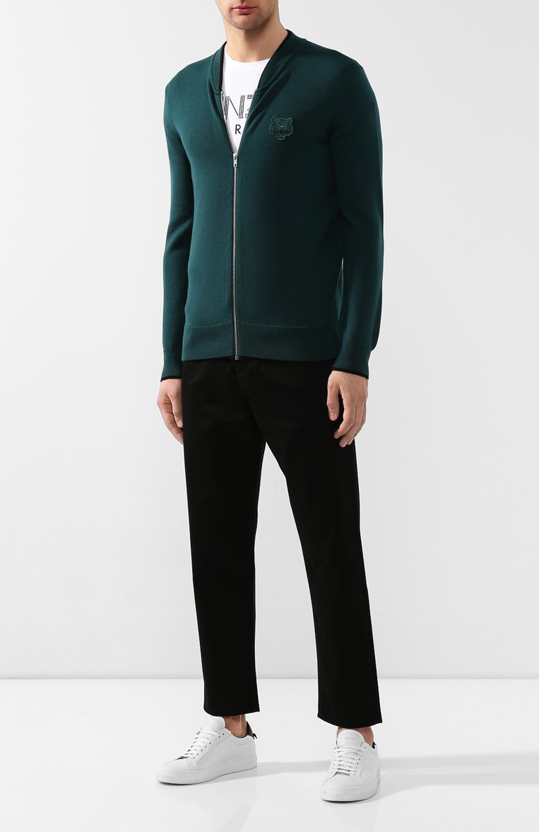 Мужской шерстяной кардиган KENZO зеленого цвета, арт. F965CA1023AB | Фото 2 (Материал внешний: Шерсть; Длина (для топов): Стандартные; Рукава: Длинные; Стили: Кэжуэл; Мужское Кросс-КТ: Кар�диган-одежда)