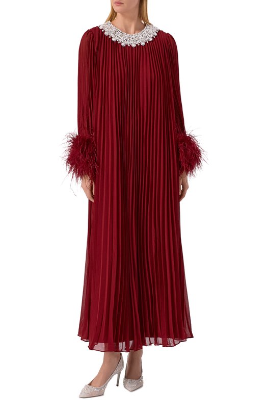 Платье с отделкой перьями self-portrait SC25-032M-BU Бордовый  SC25-032M-BU Фото 2