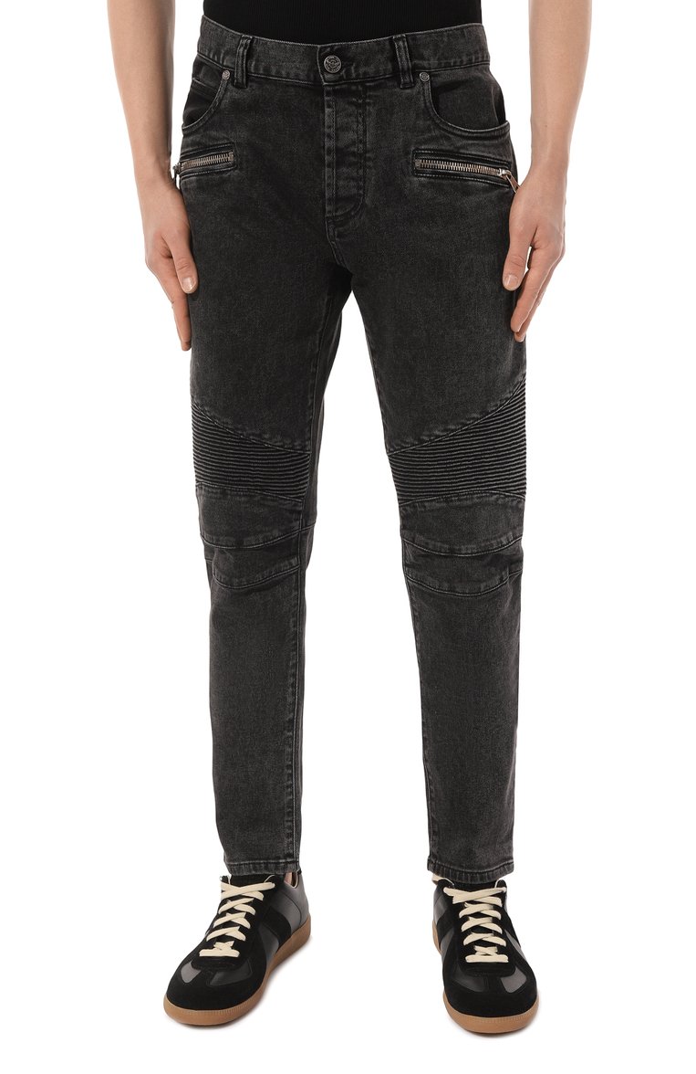Мужские джинсы BALMAIN черного цвета, арт. AH1MG005DB67 | Фото 3 (Длина (брюки, джинсы): Стандартные; Материал внешни�й: Хлопок, Деним; Детали: Потертости; Кросс-КТ: Деним; Силуэт М (брюки): Прямые; Стили: Повседневный, Streetwear)