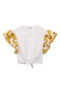 Детский хлопковый топ DOLCE & GABBANA белого цвета, арт. L5JTNS/G7NRH | Фото 1 (Драгоценные камни: Проставлено; Девочки Кросс-КТ: топ-одежда; Рукава: Короткие; Материал внешний: Хлопок; Материал сплава: Проставлено; Ростовка одежда: 4 года | 104 см, 5 лет | 110 см, 8 лет | 128 см, 10 - 11 лет | 140 - 146см, 2 года | 92 см, 12 лет | 152 см, 13 - 15 лет | 158 см, 3 года | 98 см, 6 лет | 116 см)