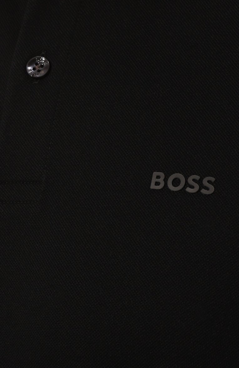 Мужское хлопковое поло BOSS черного цвета, арт. 50467113 | Фото 5 (Материал внешний: Хлопок; Рукава: Короткие; Длина (для топов): Стандартные; Застежка: Пуговицы; Стили: Кэжуэл; Принт: Без принта; Мужское Кросс-КТ: Футболка-одежда)
