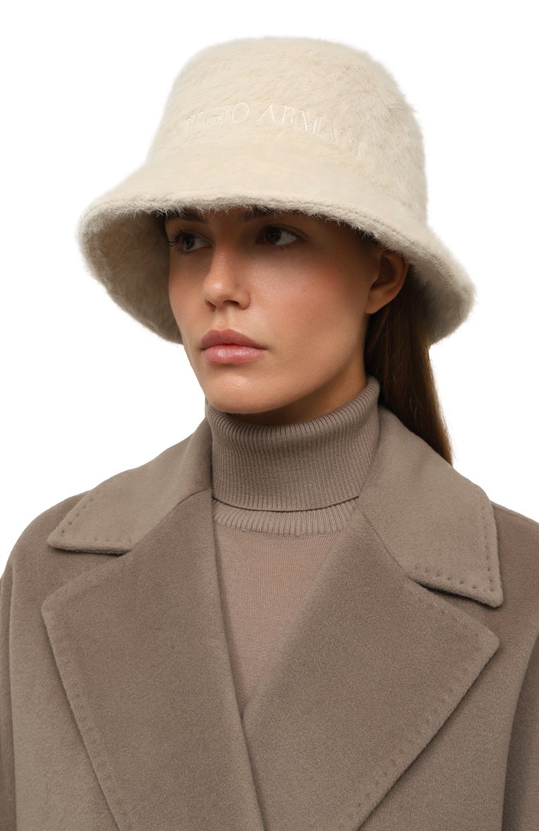 Женская панама GIORGIO ARMANI кремового цвета, арт. 797434/3F713 | Фото 2 (Материал сплава: Проставлено; Материал: Текстиль, Синтетический материал; Нос: Не проставлено)