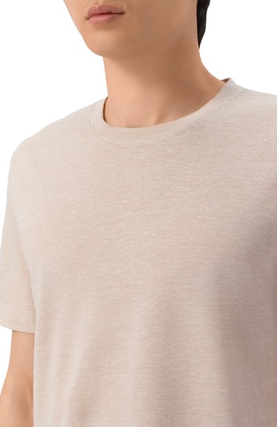 Футболка изо льна и хлопка BOSS бежевого цвета по цене 19950 руб., арт. 50559163, фото 5 Футболка изо льна и хлопка BOSS, арт. 50559163, фото 5