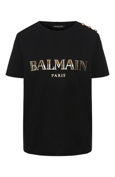 Женская хлопковая футболка BALMAIN черного цвета, арт. RF11077/I042 | Фото 1 (Материал внешний: Хлопок; Длина (для топов): Стандартные; Рукава: Короткие; Стили: Спорт-шик; Статус проверки: Проверена категория; Принт: С принтом; Женское Кросс-КТ: Футболка-одежда; Материал сплава: Проверено, Проставлено; Драгоценные камни: Проставлено)