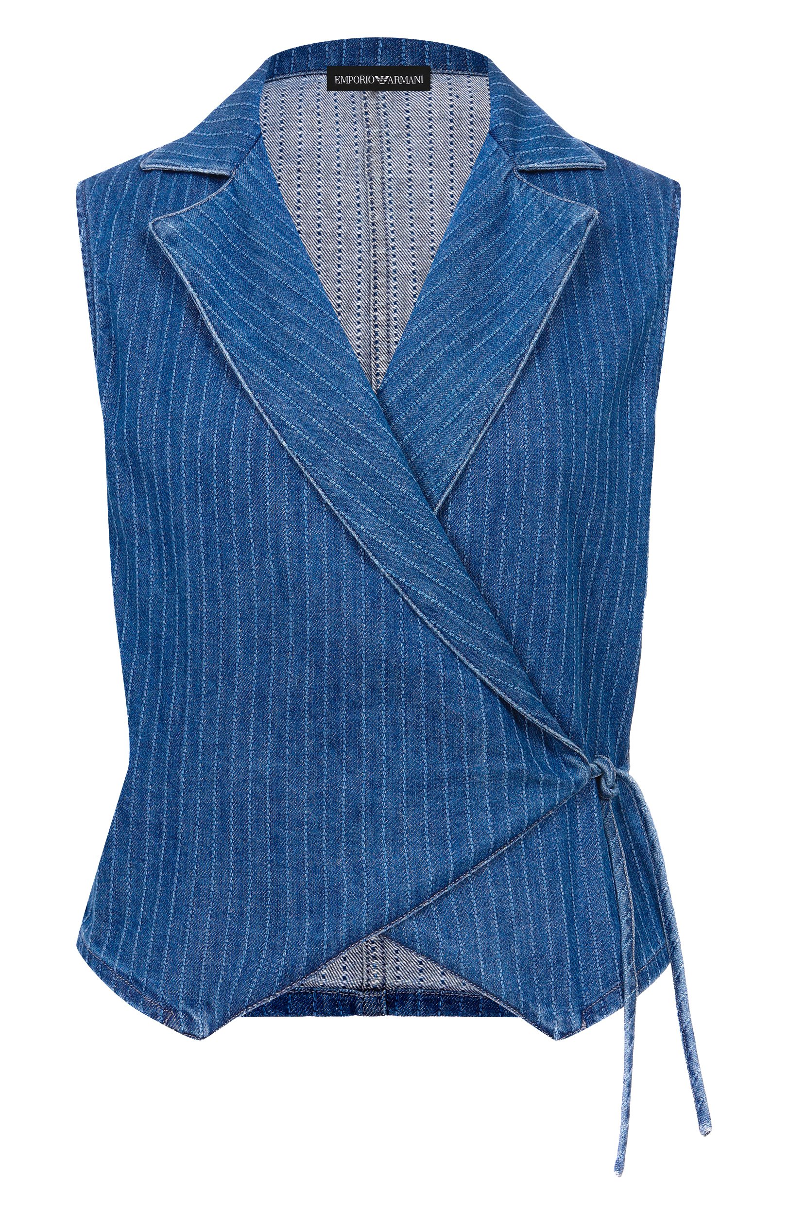 Джинсовый жилет EMPORIO ARMANI синего цвета по цене 41500 руб., арт. EW005151/AF26171, фото 1 Джинсовый жилет EMPORIO ARMANI, арт. EW005151/AF26171, фото 1
