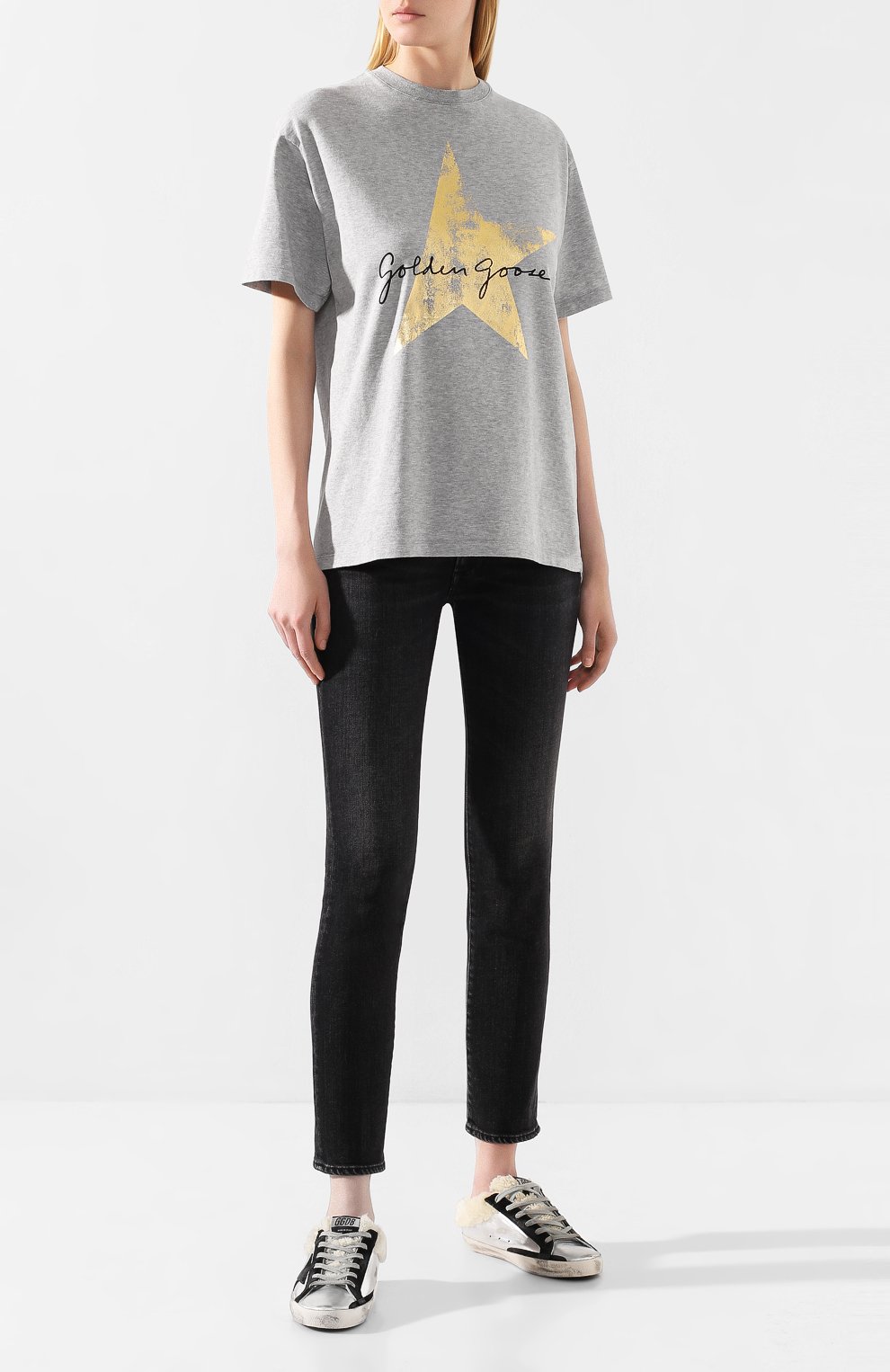 Хлопковая футболка GOLDEN GOOSE DELUXE BRAND серого цвета по цене 10500 руб., арт. G35WP024.L3, фото 2 Хлопковая футболка GOLDEN GOOSE DELUXE BRAND, арт. G35WP024.L3, фото 2