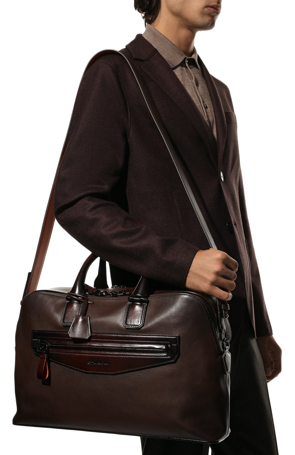 Кожаная сумка для ноутбука SANTONI темно-коричневого цвета по цене 109000 руб., арт. UIBBA2275LI-GSP9T50, фото 2 Кожаная сумка для ноутбука SANTONI, арт. UIBBA2275LI-GSP9T50, фото 2