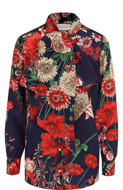 Женская шелковая блуза с принтом и воротником аскот GUCCI, арт. 467085/ZLP91