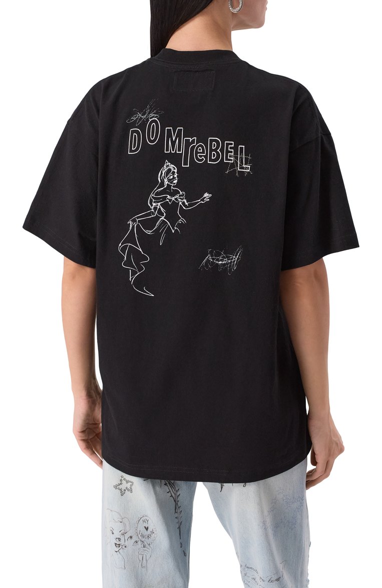Женская хлопковая футболка DOMREBEL черного цвета, арт. CASHCRY T-SHIRT | Фото 4 (Рукава: Короткие; Драгоценные камни: Проставлено; Материал сплава: Проставлено; Длина (для топов): Удлиненные; Принт: С принтом; Стили: Гранж; Материал внешний: Хлопок)