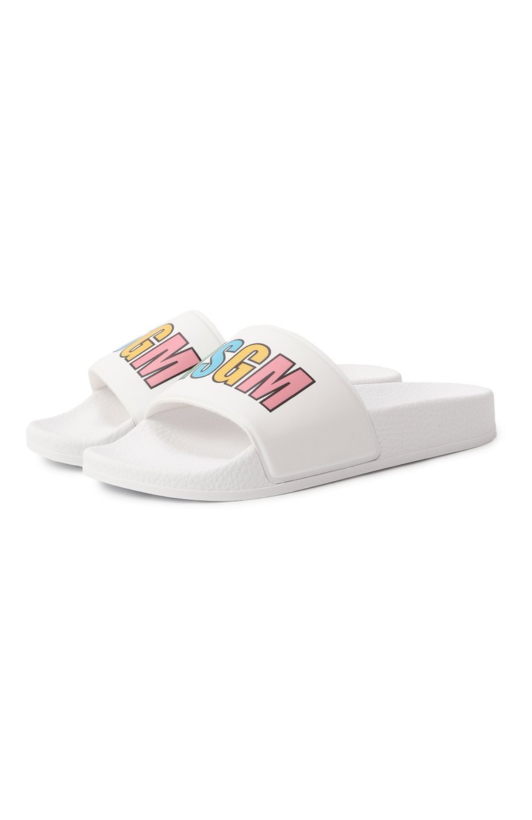 Детские шлепанцы MSGM KIDS белого цвета, арт. 79858/VAR1/28-35 | Фото 1 (Материал внешний: Резина, Пластик; Материал сплава: Проставлено; Материал внутренний: Текстиль; Нос: Не проставлено)