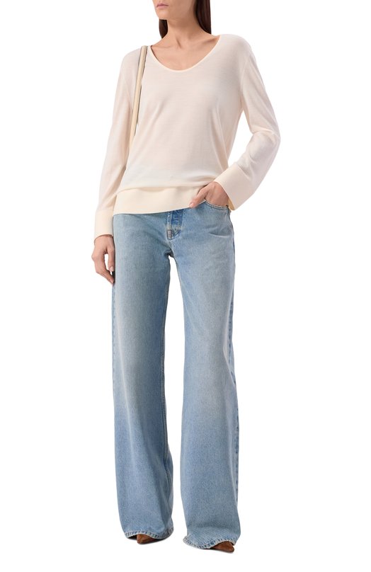 Пуловер из шерсти и шелка 12 STOREEZ 135839 Кремовый  135839 Фото 2