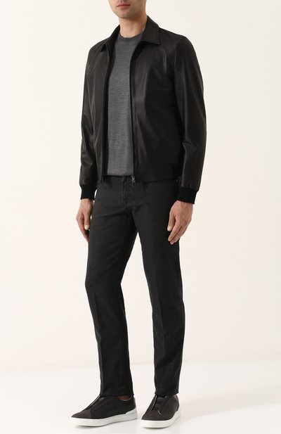 Кожаный бомбер на молнии с отложным воротником KITON, арт. UW0396V08P2724000, фото 2