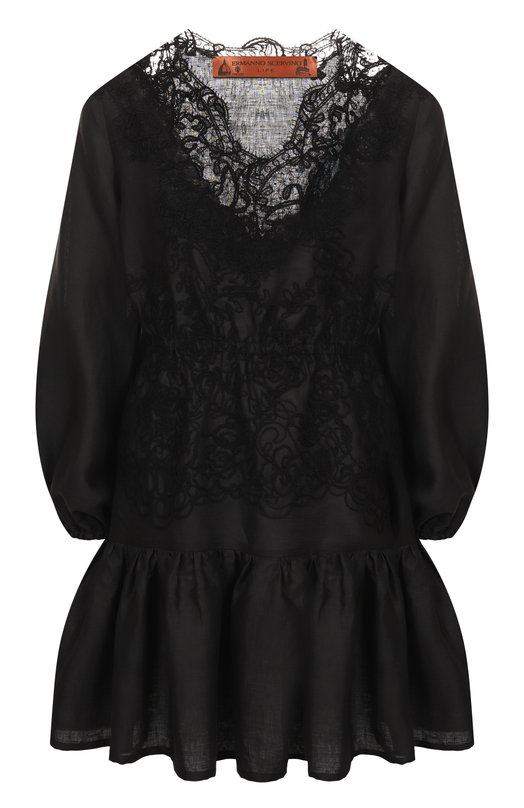 Платье из хлопка и льна Ermanno Scervino D464Q627NZB Чёрный D464Q627NZB