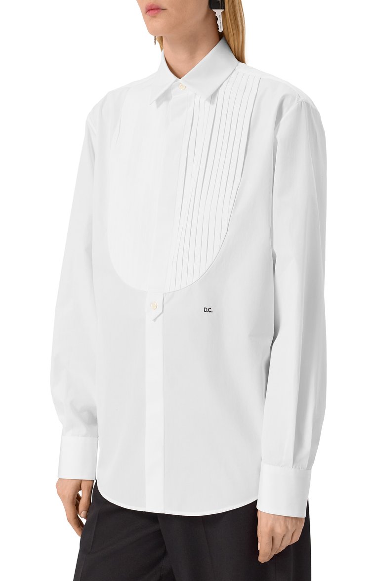 Женская хлопковая рубашка DSQUARED2 белого цвета, арт. S75DL0892/S35244 | Фото 3 (Драгоценные камни: Проставлено; Длина (для топов): Удлиненные; Материал внешний: Хлопок; Рукава: Длинные; Материал сплава: Проставлено; Женское Кросс-КТ: Рубашка-одежда; Принт: Без принта; Стили: Классический)