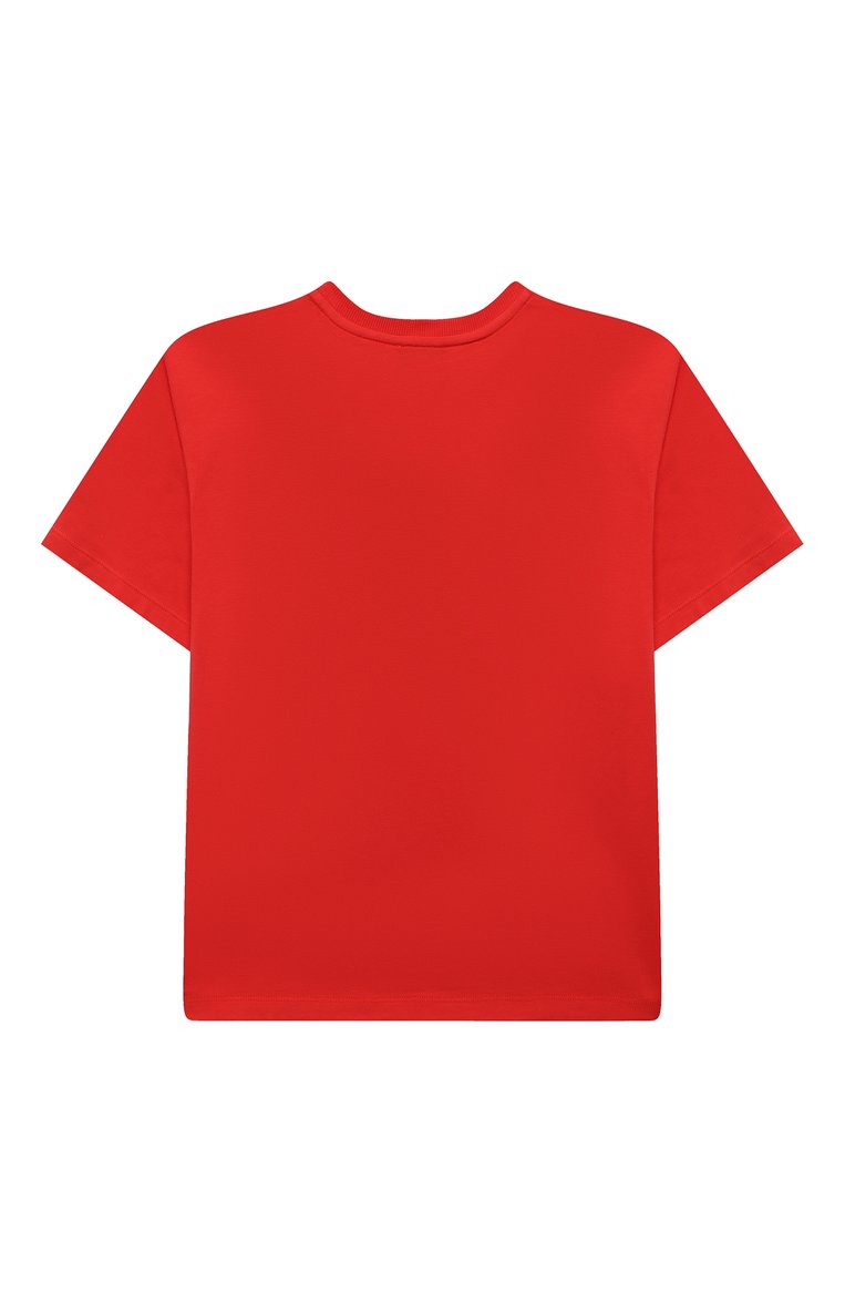 Детская хлопковая футболка MOSCHINO красного цвета, арт. H4M02T/LBA11/10A-14A | Фото 2 (Девочки Кросс-КТ: футболка-одежда; Рукава: Короткие; Материал сплава: Проставлено; Материал внешний: Хлопок; Драгоценные камни: Проставлено)
