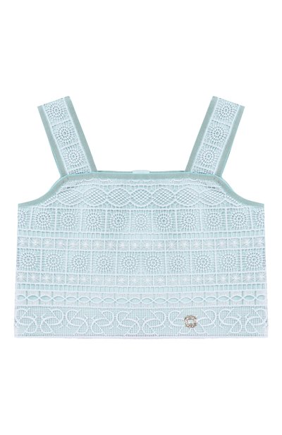Детский хлопковый топ ELIE SAAB JUNIOR голубого цвета по цене 34850 руб., арт. EFTP024/TS1124_001 | Фото 1 Хлопковый топ ELIE SAAB JUNIOR, арт. EFTP024/TS1124_001