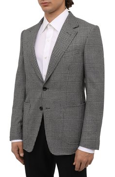 Мужской шерстяной пиджак TOM FORD серого цвета, арт. 322R85/10SP40 | Фото 3 (Рукава: Длинные; Длина (для топов): Стандартные; Материал подклада: Шелк, Купро; Материал внешний: Шерсть; Случай: Формальный; Пиджаки М: Приталенный; 1-2-бортные: Однобортные; Стили: Классический; Региональные ограничения белый список (Axapta Mercury): RU; Драгоценные камни: Проставлено; Материал сплава: Проставлено; Нос: Не проставлено)