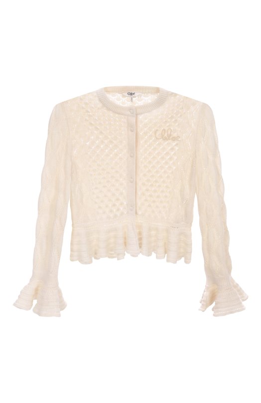 Кардиган из хлопка и шерсти Chloé CH25AMC01590 Кремовый CH25AMC01590