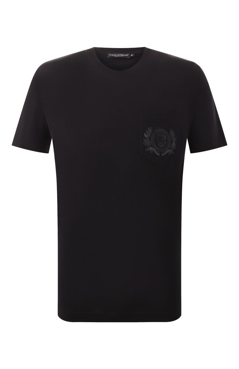 Мужская хлопковая футболка DOLCE & GABBANA черного цвета, арт. G8RA2Z/G702G | Фото 1 (Материал внешний: Хлопок; Длина (для топов): Стандартные; Рукава: Короткие; Стили: Кэжуэл; Принт: Без принта; Кросс-КТ: Джерси; Мужское Кросс-КТ: Футболка-одежда; Автоматизация состава: Проставлено; Автоматизация ТО: Проставлено; Размерность: Идёт в размер; Детали: Декор)