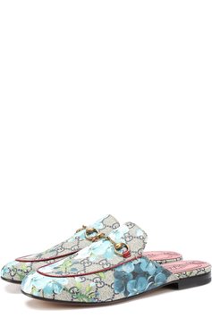 Женские сабо princetown из текстиля с принтом GUCCI голубого цвета, арт. 432772/KU2P0 | Фото 1 (Каблук высота: Низкий; Подошва: Плоская; Материал внешний: Текстиль, Резина; Материал внутренний: Натуральная кожа)