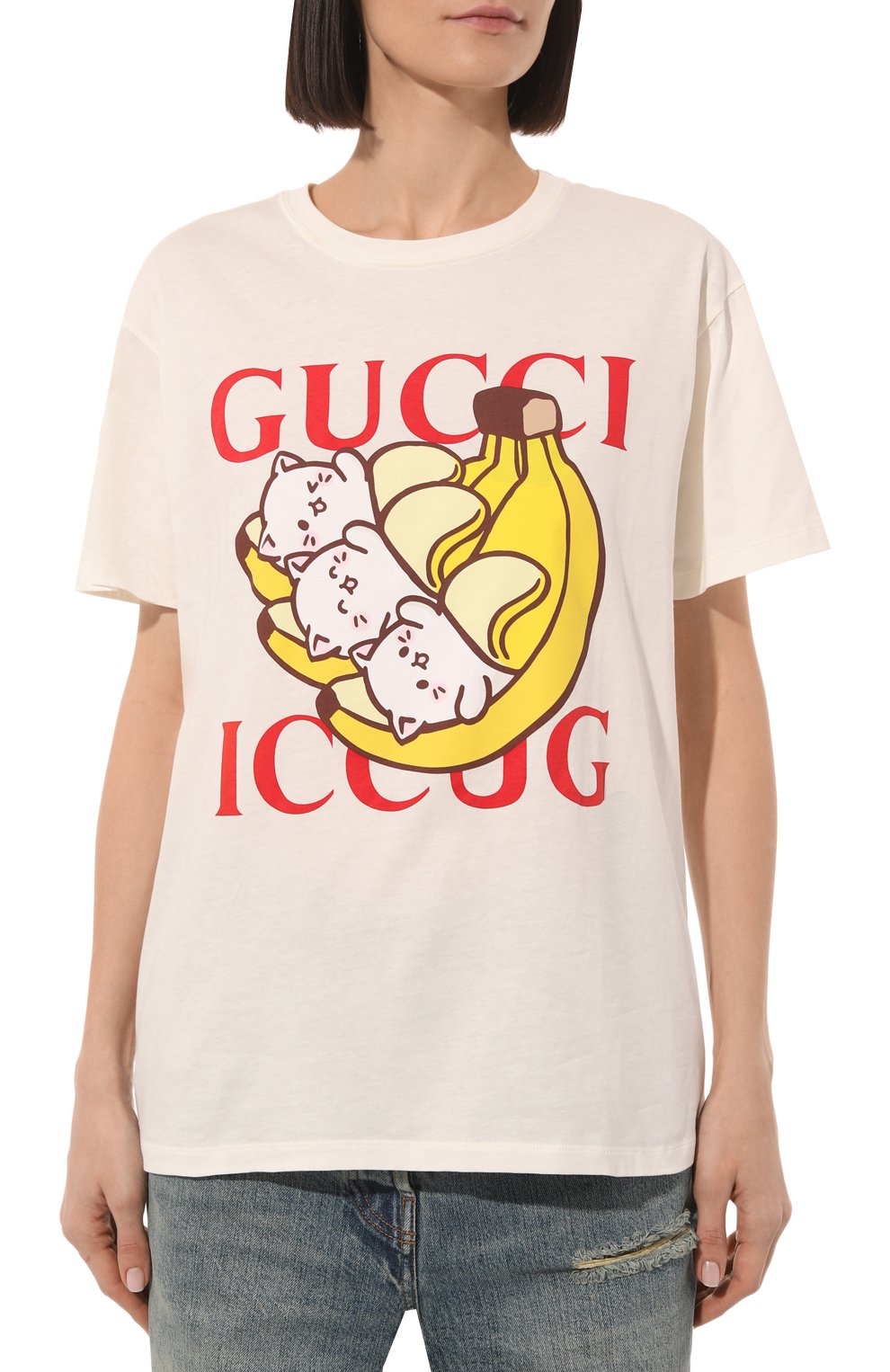 Хлопковая футболка GUCCI кремового цвета по цене 64800 руб., арт. 615044 XJDGN, фото 3 Хлопковая футболка GUCCI, арт. 615044 XJDGN, фото 3