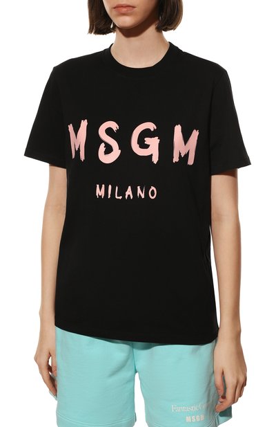 Хлопковая футболка MSGM черного цвета по цене 11650 руб., арт. 3241MDM510 227298, фото 3 Хлопковая футболка MSGM, арт. 3241MDM510 227298, фото 3