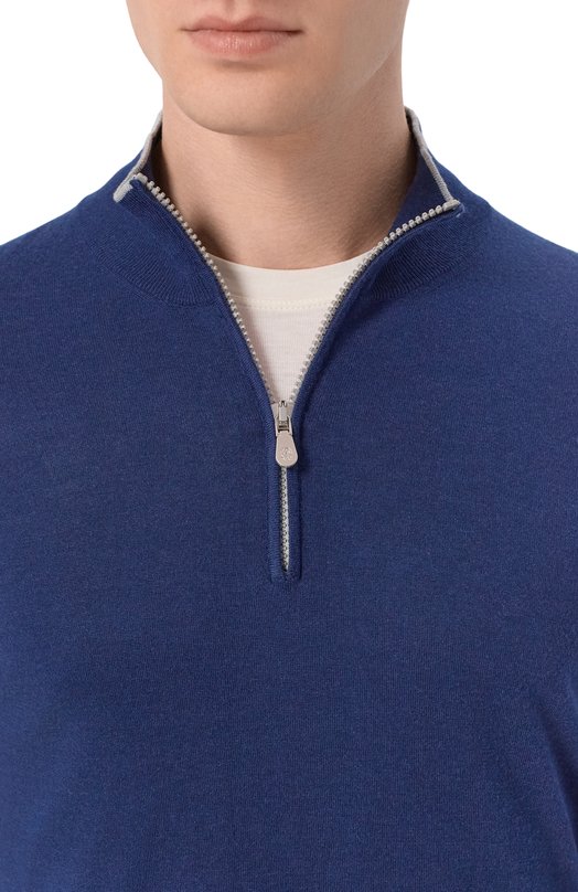 Джемпер из хлопка и кашемира Brunello Cucinelli MIS806004 Синий  MIS806004 Фото 5