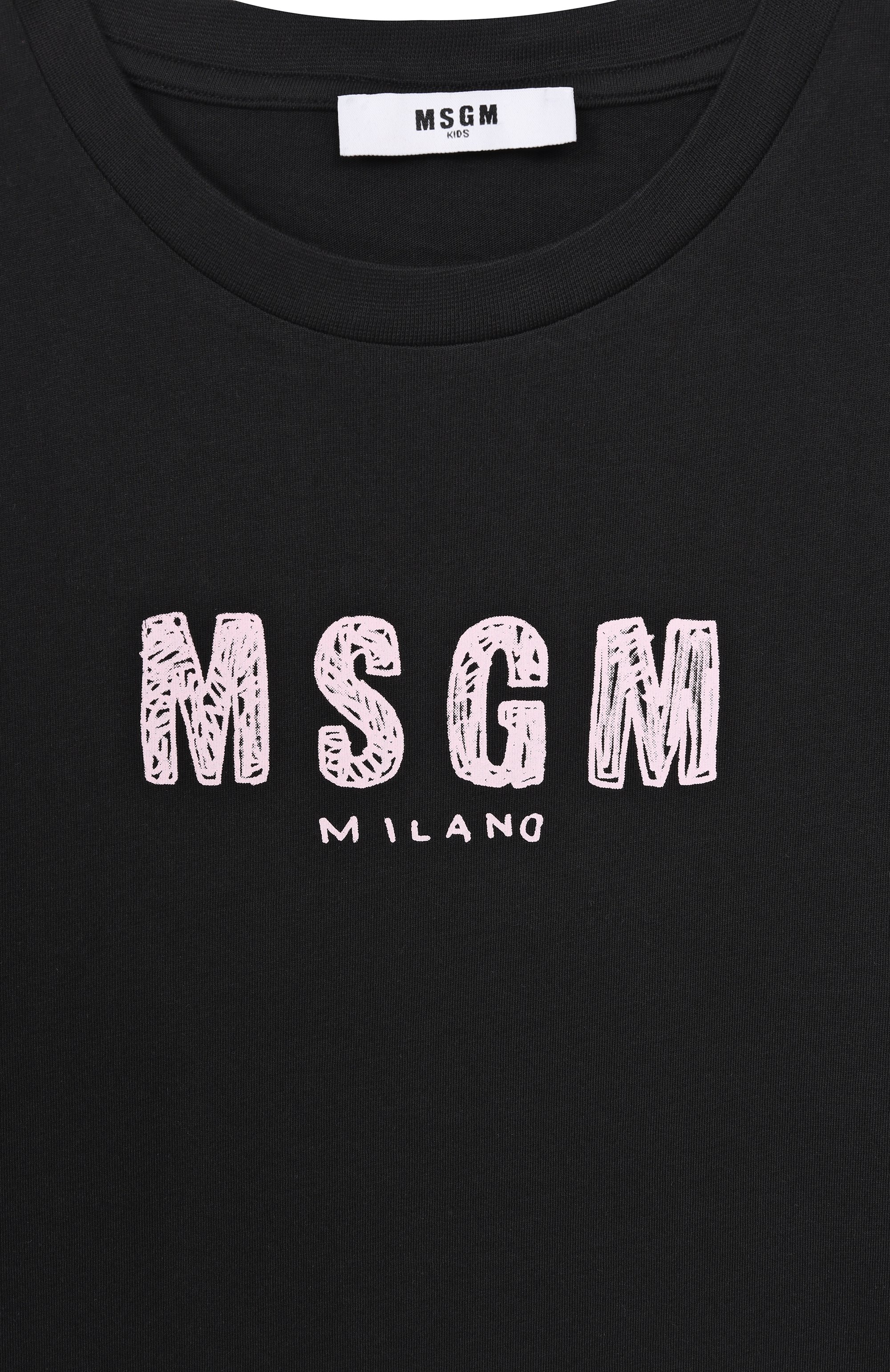 Хлопковая футболка MSGM KIDS черного цвета по цене 4695 руб., арт. S6MSJGTH070, фото 3 Хлопковая футболка MSGM KIDS, арт. S6MSJGTH070, фото 3