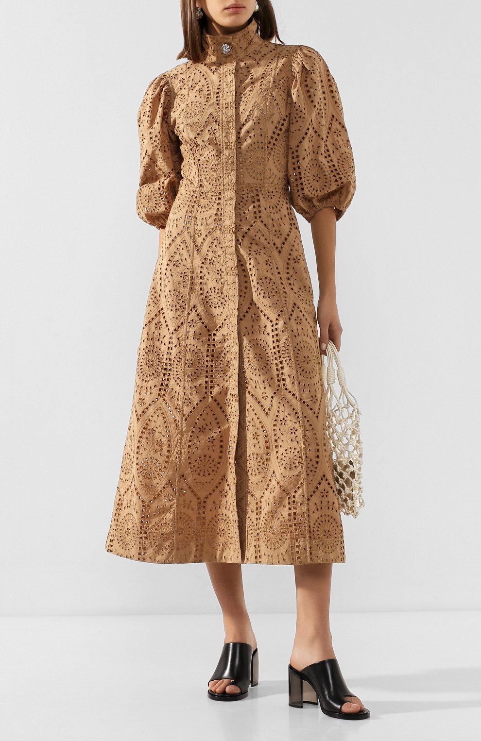 Хлопковое платье GANNI бежевого цвета по цене 29950 руб., арт. F4456, фото 2 Хлопковое платье GANNI, арт. F4456, фото 2