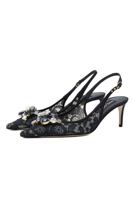 Женские текстильные туфли rainbow 60 DOLCE & GABBANA темно-синего цвета, арт. CG0711/AQ074 | Фото 1 (Подошва: Плоская; Каблук высота: Средний; Материал сплава: Проставлено; Материал внешний: Текстиль; Драгоценные камни: Проставлено; Материал внутренний: Текстиль)