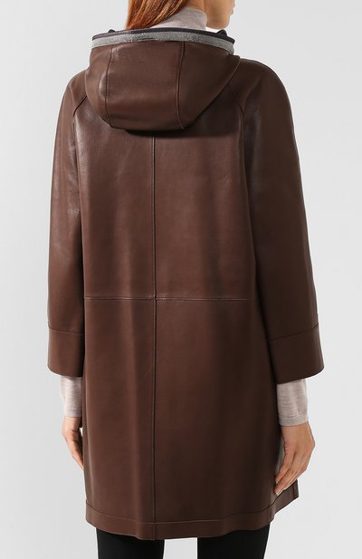 Кожаное пальто BRUNELLO CUCINELLI коричневого цвета по цене 793000 руб., арт. MP0SR9350P, фото 4 Кожаное пальто BRUNELLO CUCINELLI, арт. MP0SR9350P, фото 4