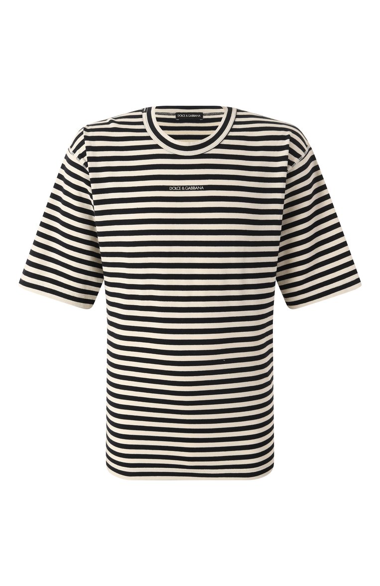 Мужская хлопковая футболка DOLCE & GABBANA черно-белого цвета, арт. G8RG6T/G7K3P | Фото 1 (Драгоценные камни: Проставлено; Материал сплава: Проставлено; Материал внешний: Хлопок; Рукава: Короткие; Стили: Кэжуэл; Принт: С принтом; Длина (для топов): Стандартные; Мужское Кросс-КТ: Футболка-одежда; Кросс-КТ: Джерси)