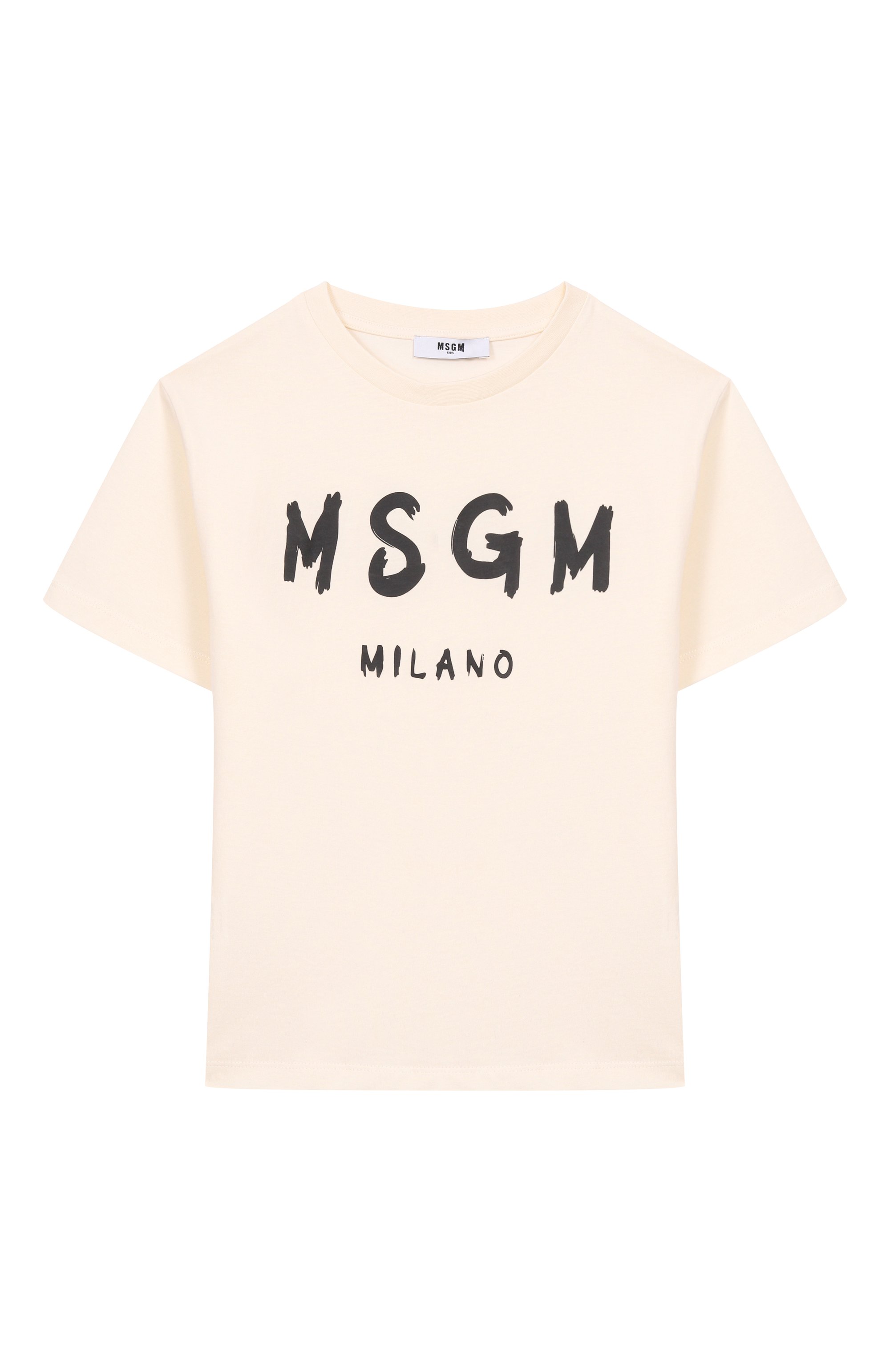 Хлопковая футболка MSGM KIDS кремового цвета по цене 4695 руб., арт. S6MSJUTH001, фото 1 Хлопковая футболка MSGM KIDS, арт. S6MSJUTH001, фото 1
