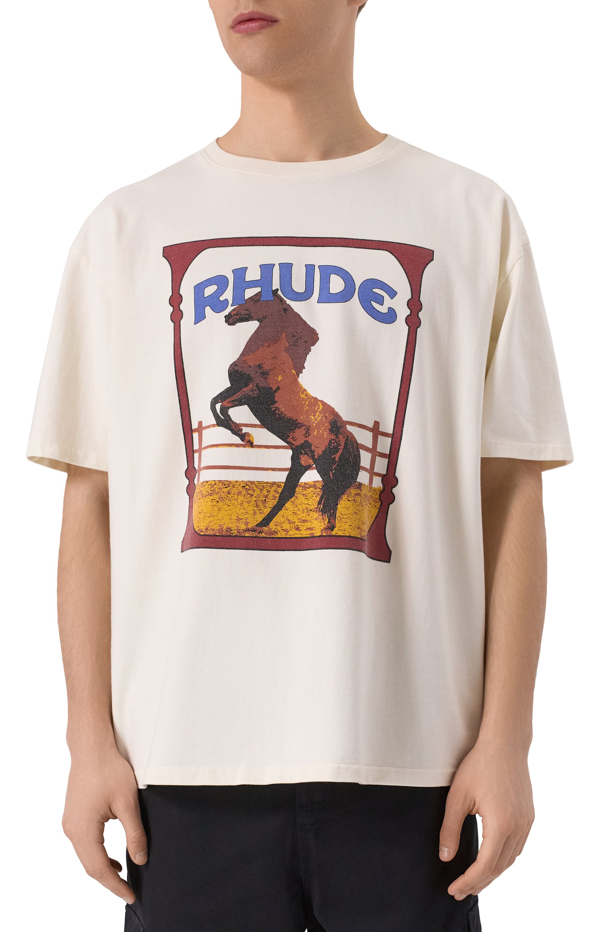 Хлопковая футболка RHUDE кремового цвета по цене 33950 руб., арт. RHSS25TT05012, фото 3 Хлопковая футболка RHUDE, арт. RHSS25TT05012, фото 3