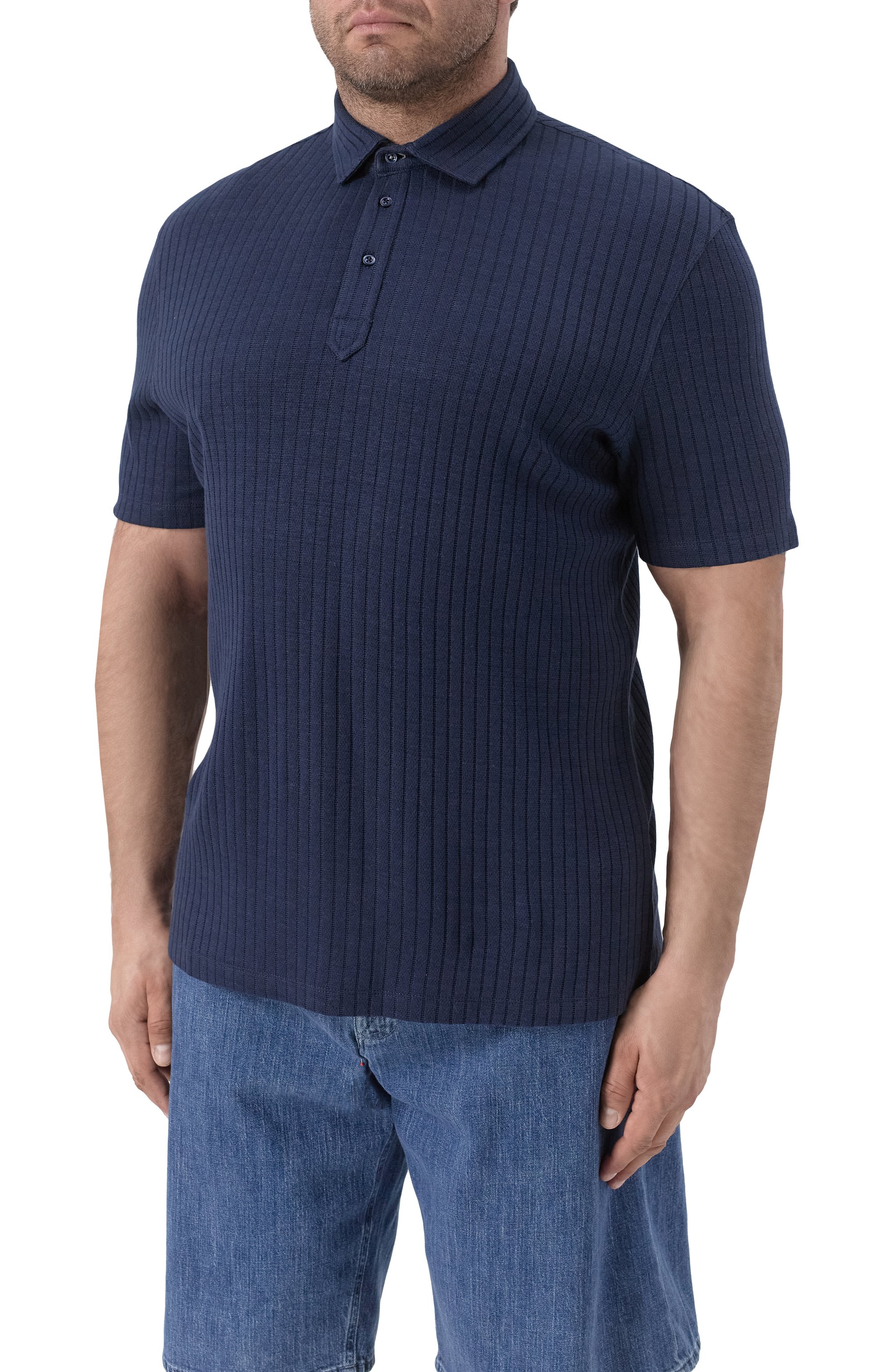 Поло изо льна и хлопка BRUNELLO CUCINELLI темно-синего цвета по цене 99500 руб., арт. MW8653936, фото 3 Поло изо льна и хлопка BRUNELLO CUCINELLI, арт. MW8653936, фото 3