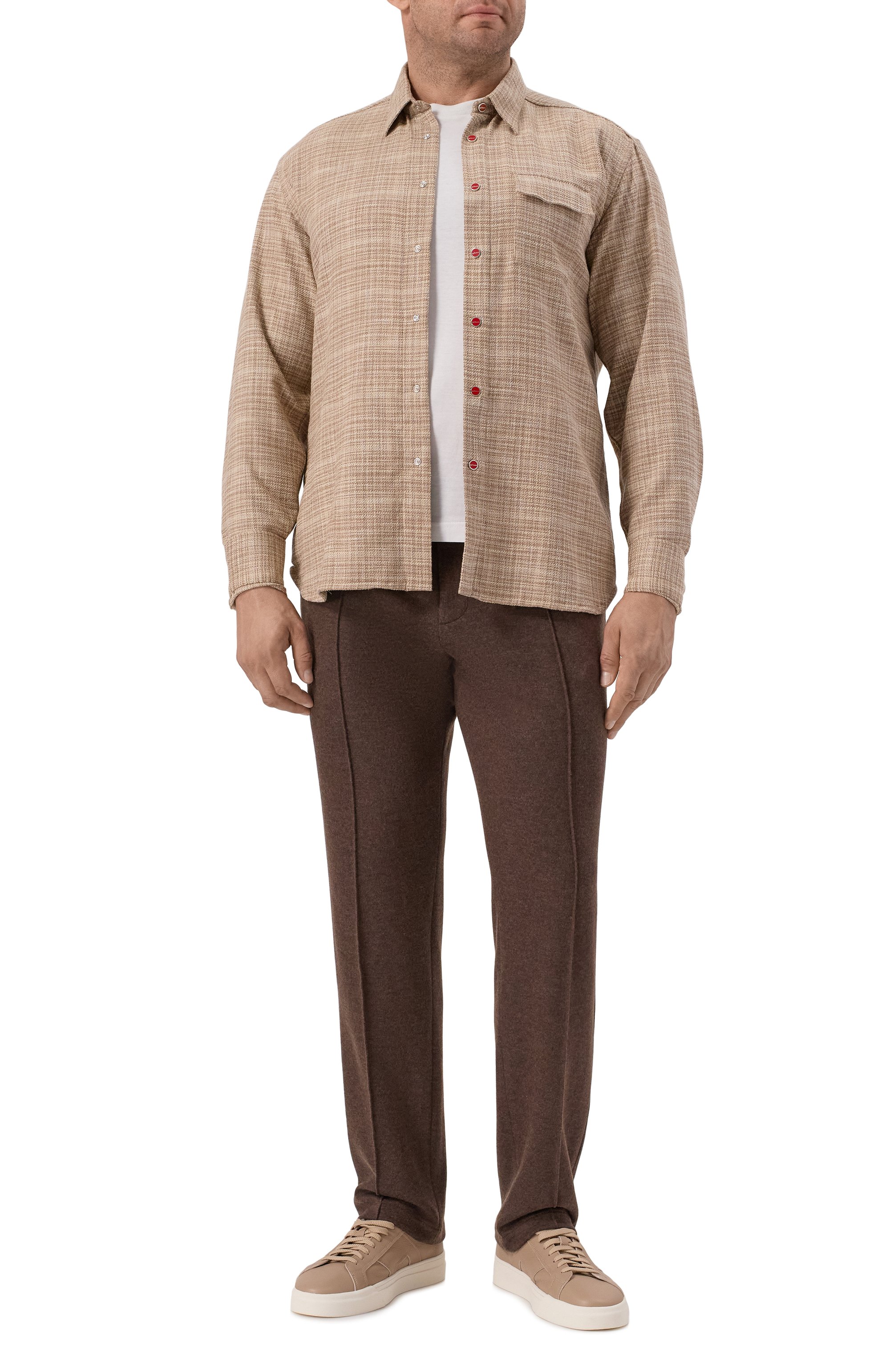 Рубашка из шерсти и шелка KITON бежевого цвета по цене 169500 руб., арт. UMCPETEK0617E18_001, фото 2 Рубашка из шерсти и шелка KITON, арт. UMCPETEK0617E18_001, фото 2