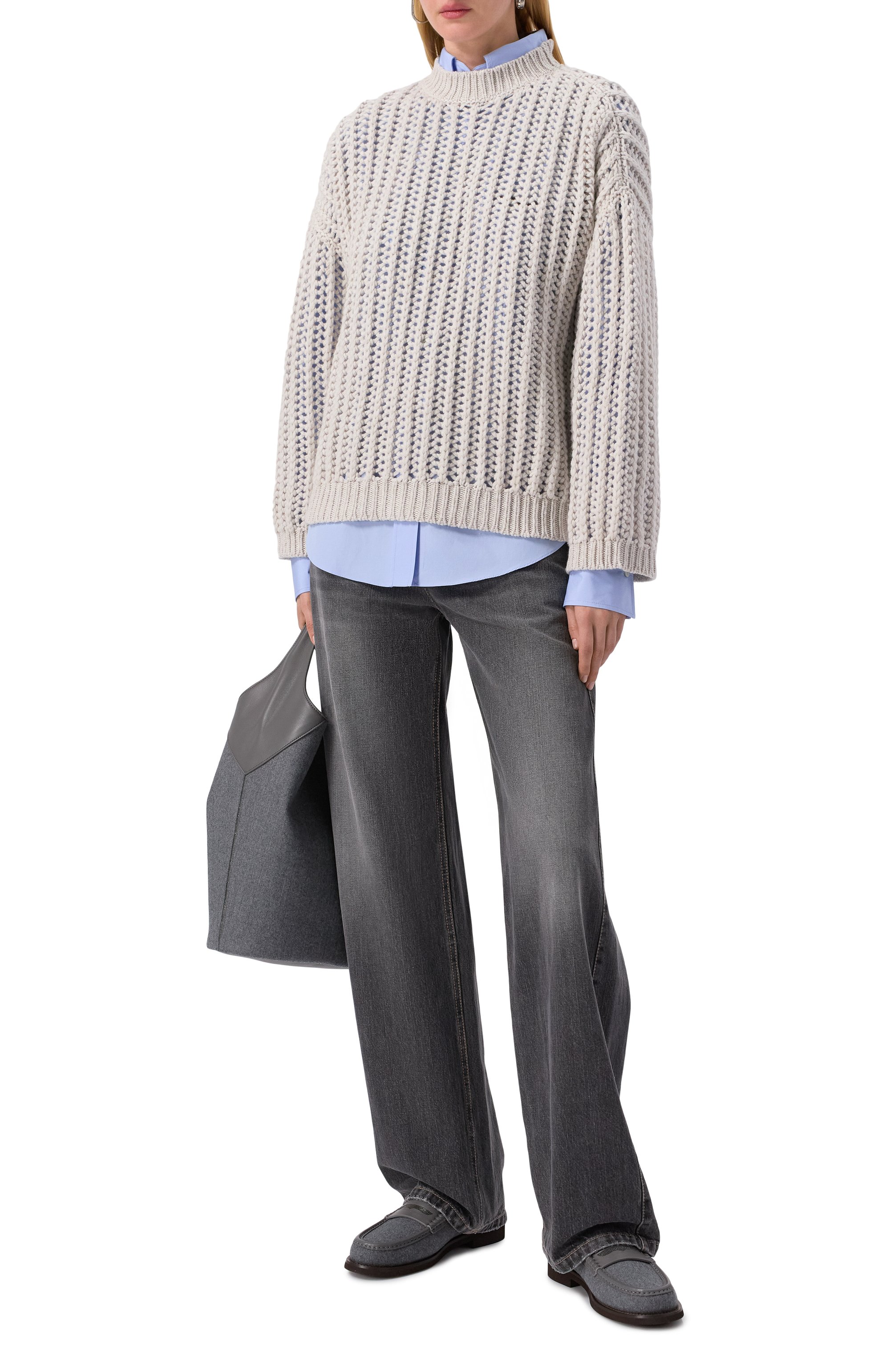 Кашемировый свитер BRUNELLO CUCINELLI серого цвета по цене 382500 руб., арт. M52363800, фото 2 Кашемировый свитер BRUNELLO CUCINELLI, арт. M52363800, фото 2