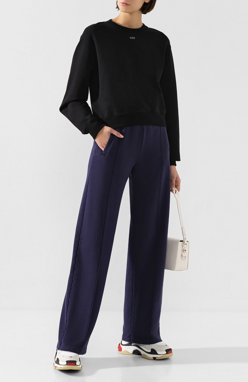 Хлопковые брюки OFF-WHITE темно-синего цвета по цене 65450 руб., арт. 0WCH005E19F290973232, фото 2 Хлопковые брюки OFF-WHITE, арт. 0WCH005E19F290973232, фото 2