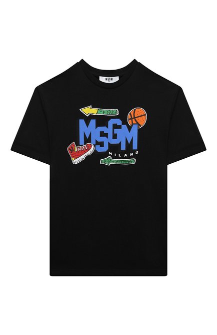 Детская хлопковая футболка MSGM KIDS черного цвета по цене 6605 руб., арт. F4MSJBTH246 | Фото 1