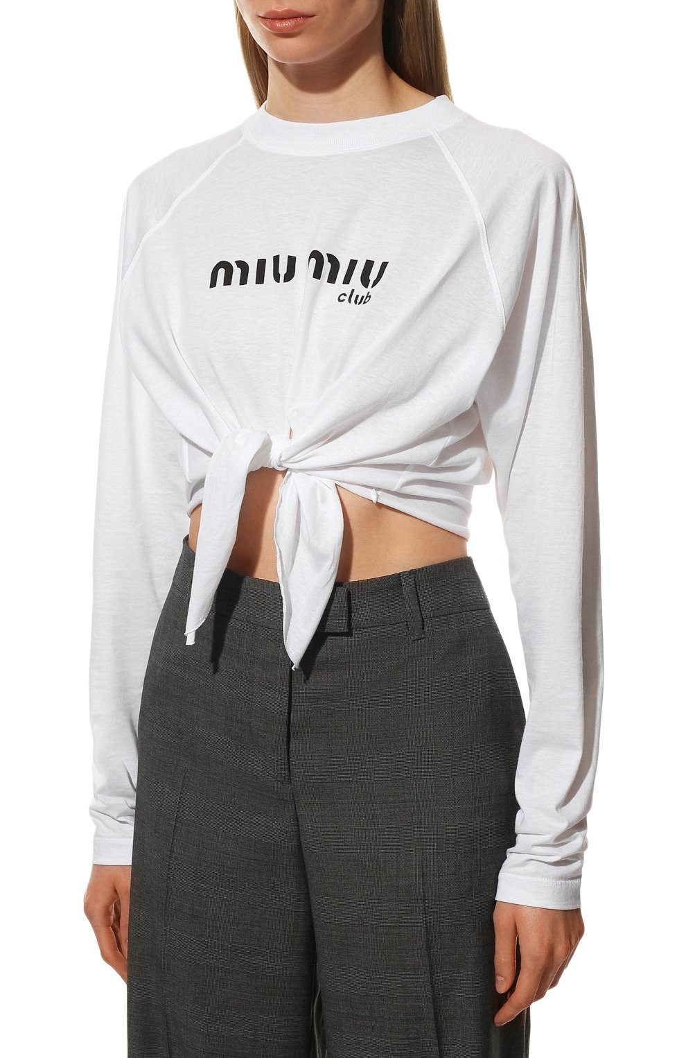 Хлопковый лонгслив MIU MIU белого цвета по цене 70000 руб., арт. MJL720-1X95-F0009, фото 3 Хлопковый лонгслив MIU MIU, арт. MJL720-1X95-F0009, фото 3