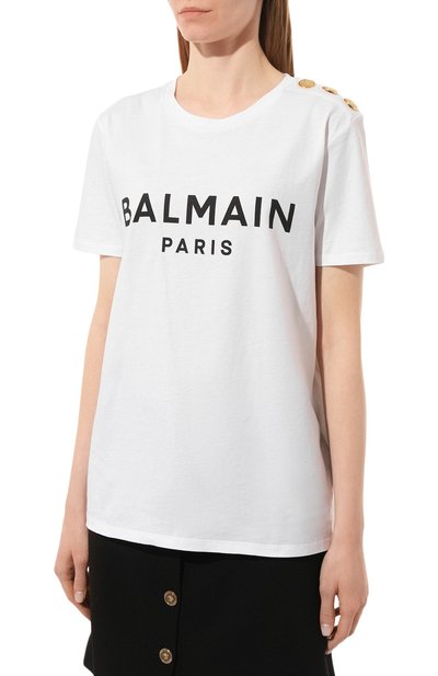 Хлопковая футболка BALMAIN белого цвета по цене 42750 руб., арт. YF0EF005BB02/GAB, фото 3 Хлопковая футболка BALMAIN, арт. YF0EF005BB02/GAB, фото 3