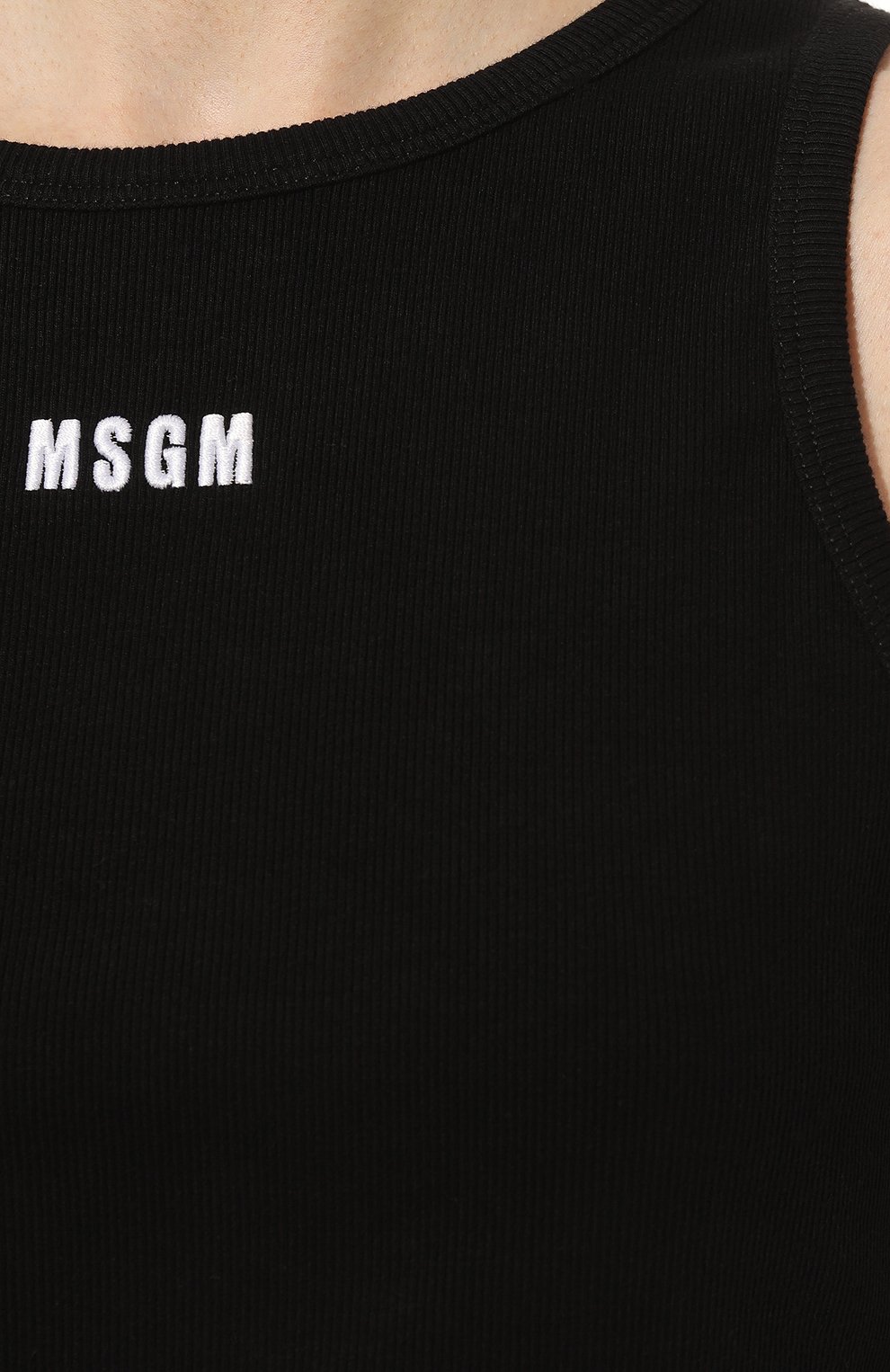 Хлопковая майка MSGM черного цвета по цене 14100 руб., арт. 3441MDT67/237120, фото 5 Хлопковая майка MSGM, арт. 3441MDT67/237120, фото 5