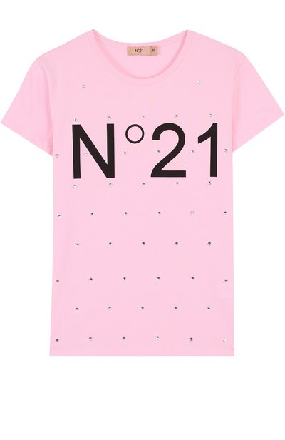 Хлопковая футболка с логотипом бренда и стразами N21, арт. 08 X/K707/5448/34-44, фото 1