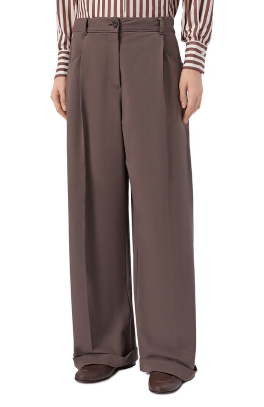 Хлопковые брюки Brunello Cucinelli MH827HZ589 Коричневый  MH827HZ589 Фото 3