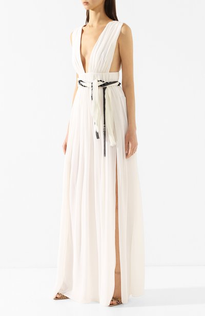 Шелковое платье SAINT LAURENT белого цвета по цене 434500 руб., арт. 611049/Y058W, фото 3 Шелковое платье SAINT LAURENT, арт. 611049/Y058W, фото 3