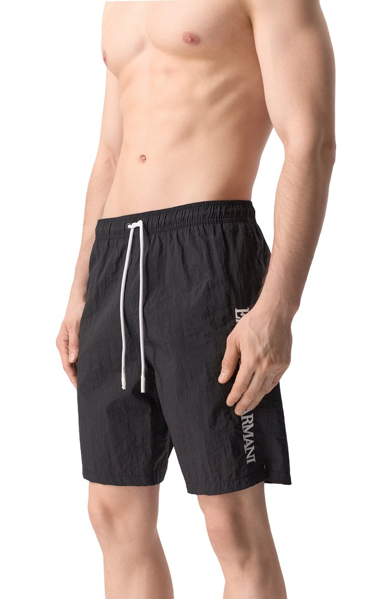 Мужские плавки-шорты EMPORIO ARMANI черного цвета, арт. EM000578/AF12330 | Фото 2 (Нос: Не проставлено; Материал сплава: Проставлено; Принт: Без принта; Мужское Кросс-КТ: плавки-шорты; Материал внешний: Синтетический материал)
