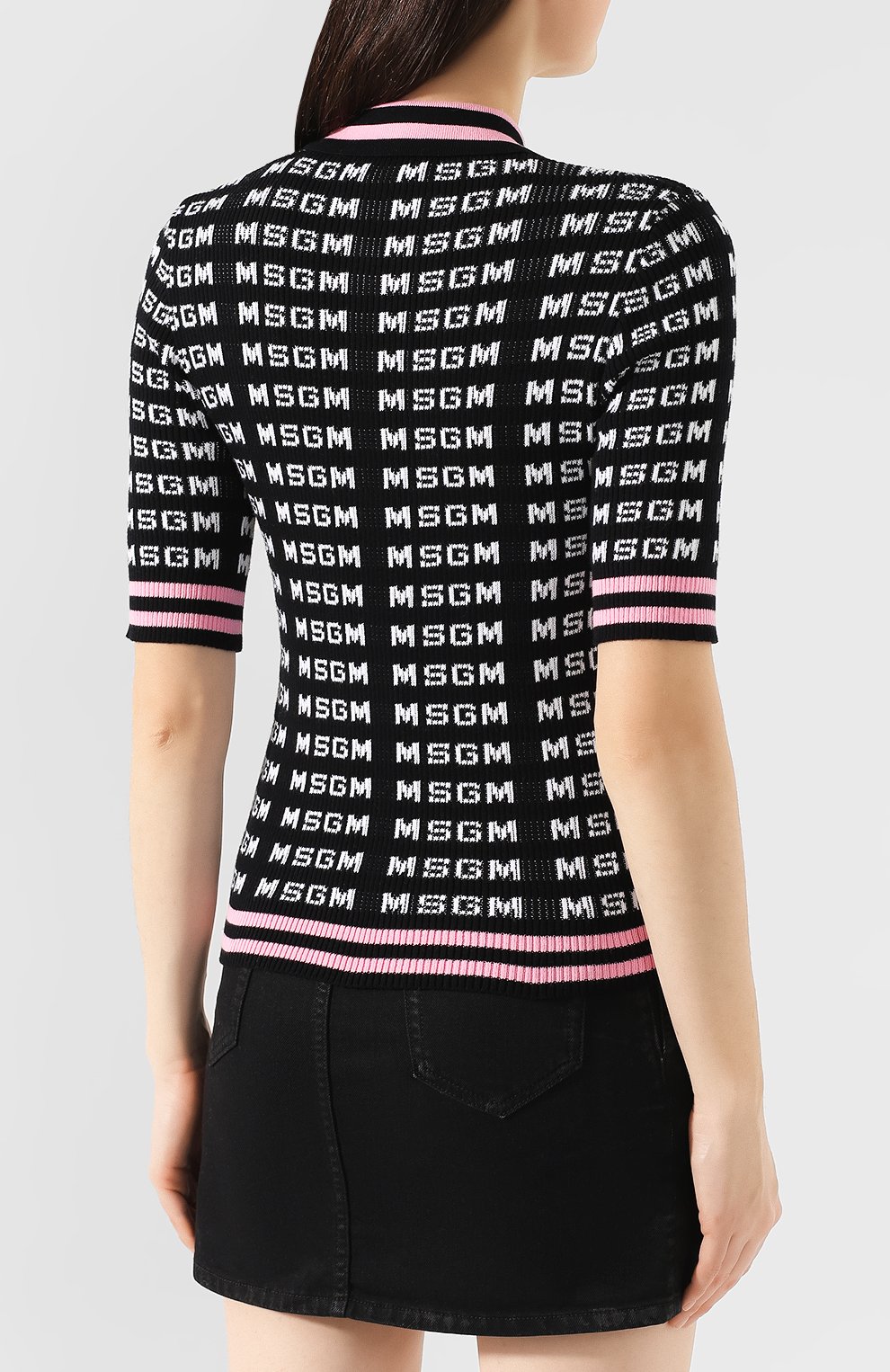 Хлопковое поло MSGM черно-белого цвета по цене 31200 руб., арт. 2841MDM111 207292, фото 4 Хлопковое поло MSGM, арт. 2841MDM111 207292, фото 4