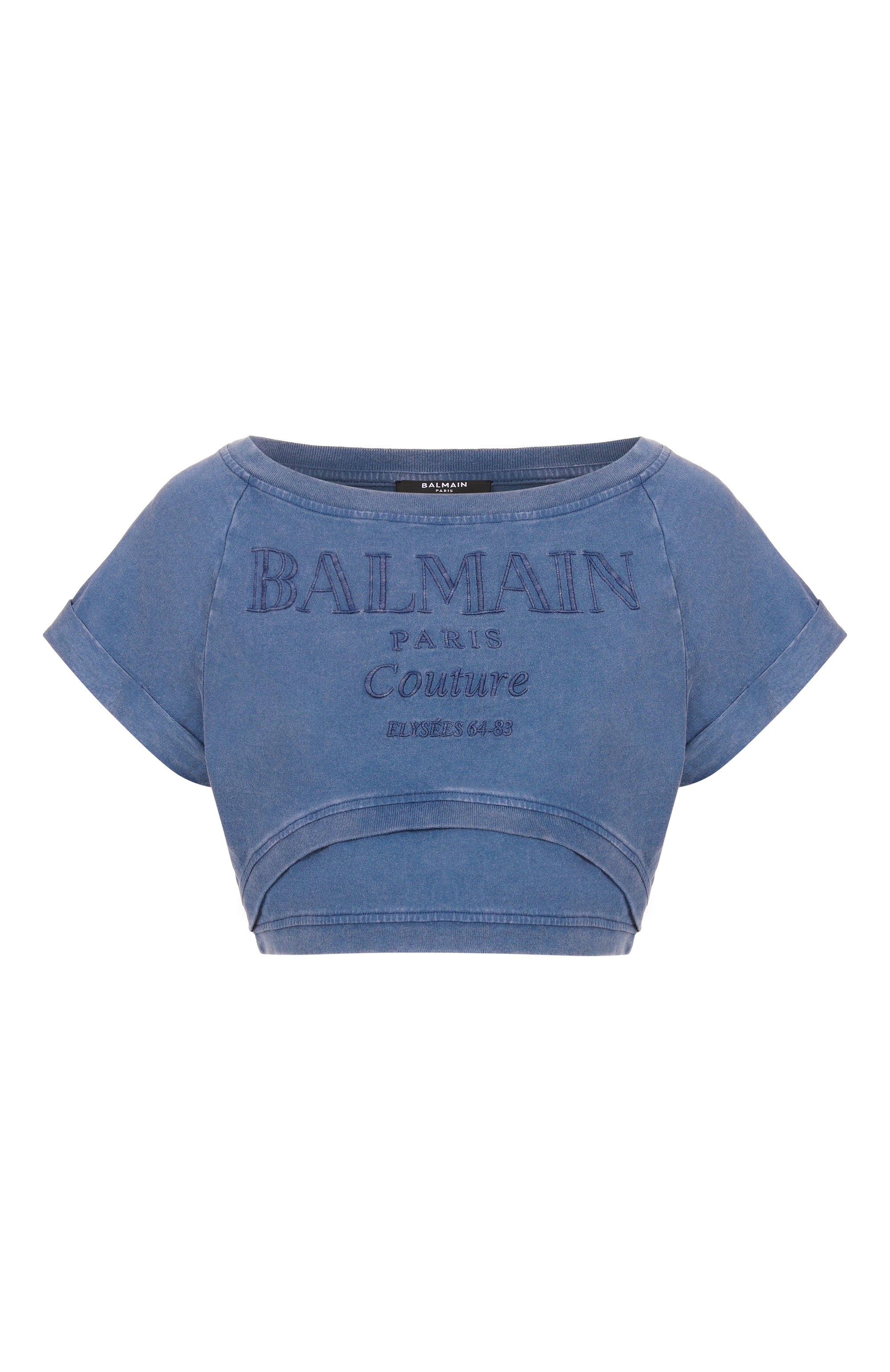 Хлопковая футболка BALMAIN синего цвета по цене 56100 руб., арт. EF1EE121/BC96, фото 1 Хлопковая футболка BALMAIN, арт. EF1EE121/BC96, фото 1
