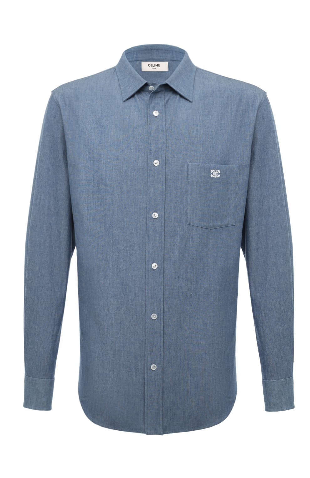 Хлопковая рубашка CELINE синего цвета по цене 89950 руб., арт. 2C14A363E, фото 1 Хлопковая рубашка CELINE, арт. 2C14A363E, фото 1