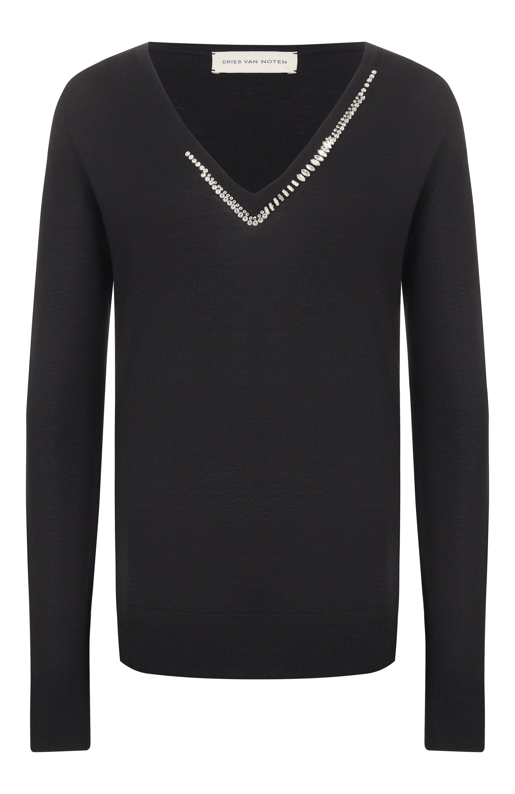 Шерстяной пуловер DRIES VAN NOTEN черного цвета по цене 99500 руб., арт. 011204/3700, фото 1 Шерстяной пуловер DRIES VAN NOTEN, арт. 011204/3700, фото 1